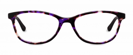 Evie optical frame in the colour Violet Tortoise displayed in front angle view.