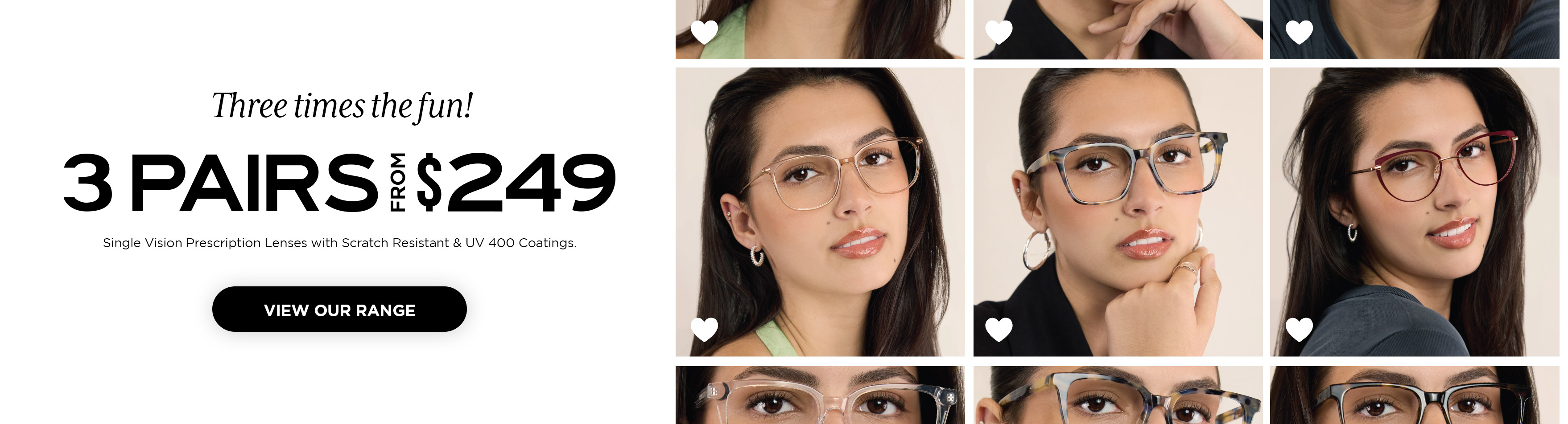3 Pairs of Prescription Glasses from $249