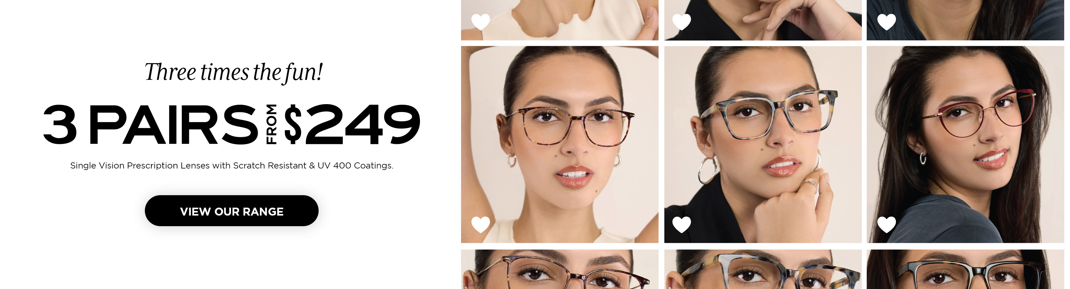 3 Pairs of Prescription Glasses from $249