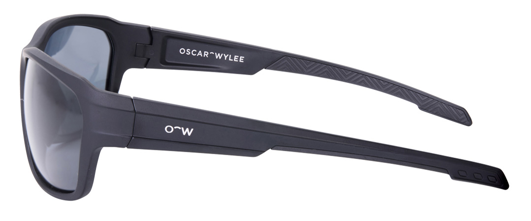 James frame in the colour Obsidian Black Matte displayed in side angle view.