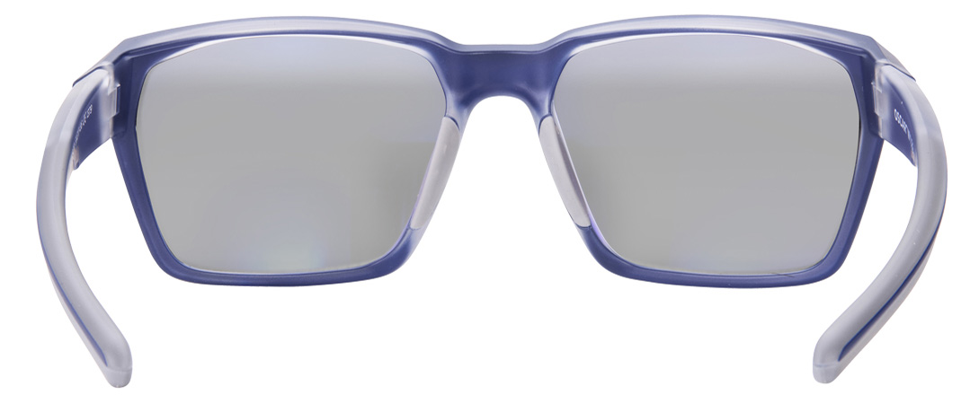 Yannis frame in the colour Paco Blue displayed in back angle view.