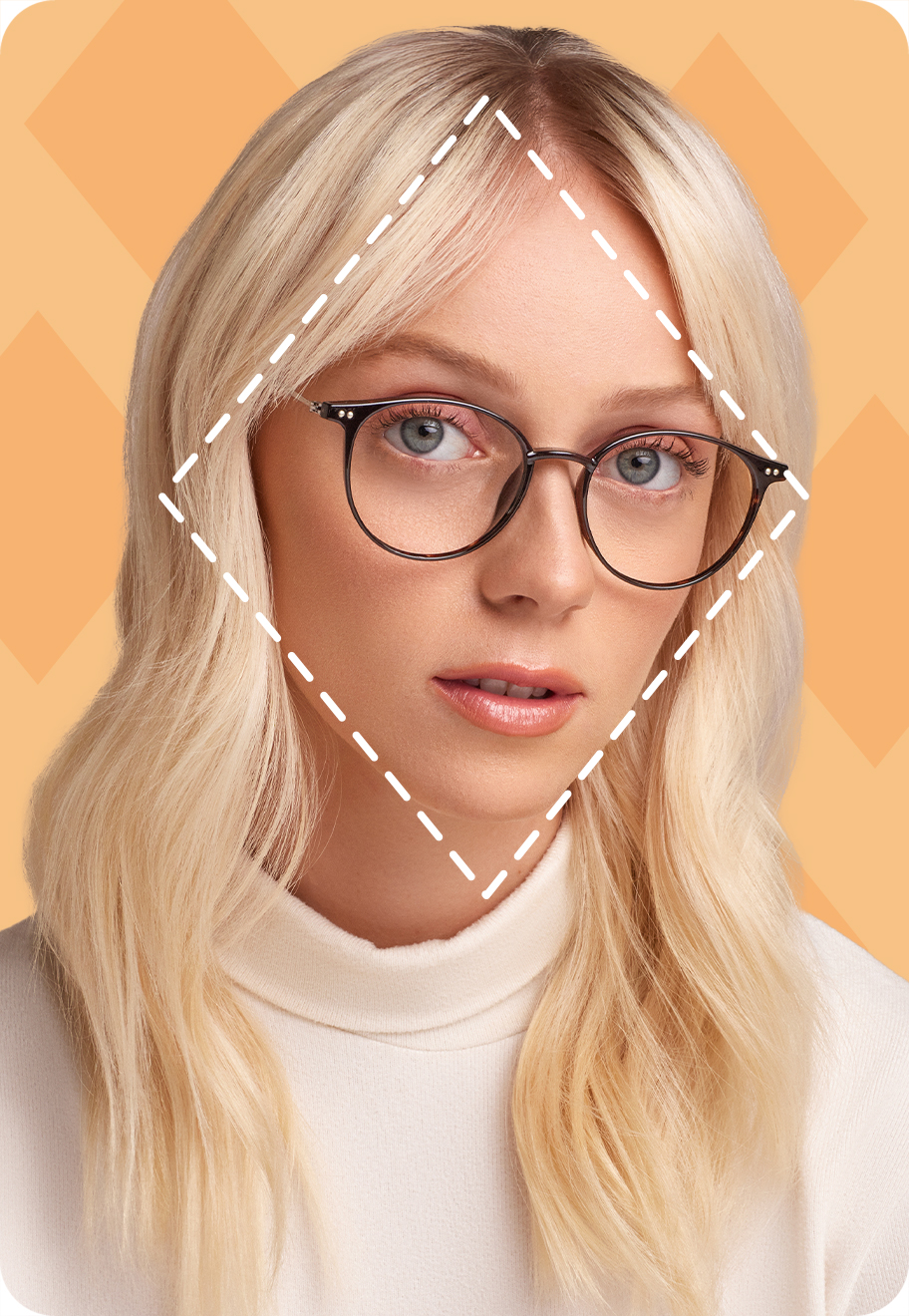 Oscar Wylee round glasses for a diamond face shape.