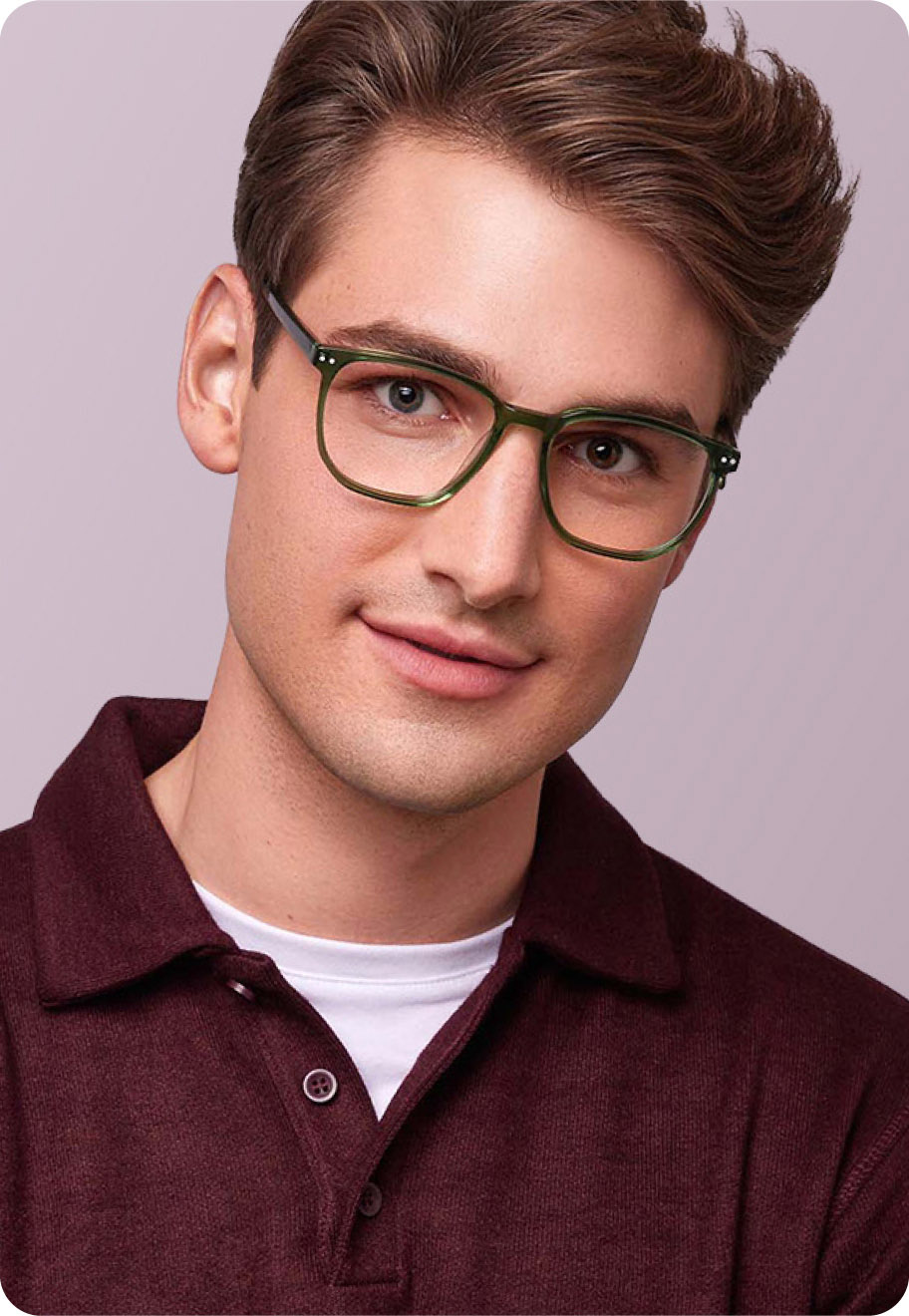 A model wearing Parker optical glasses in Spearmint.
