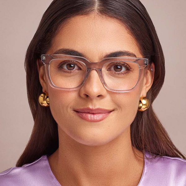 Model wearing Serge optical frame in Smoke.