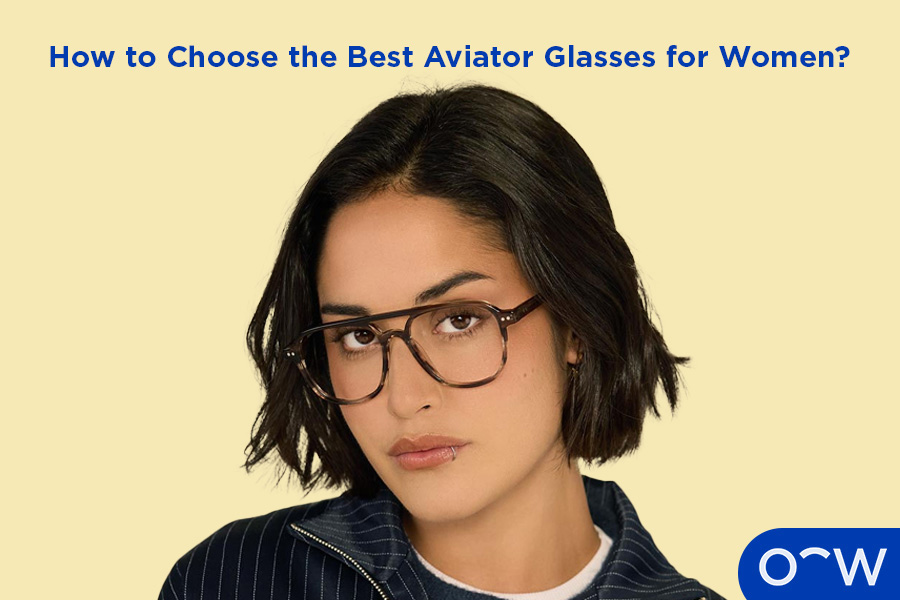 A woman wearing aviator Oscar Wylee glasses.