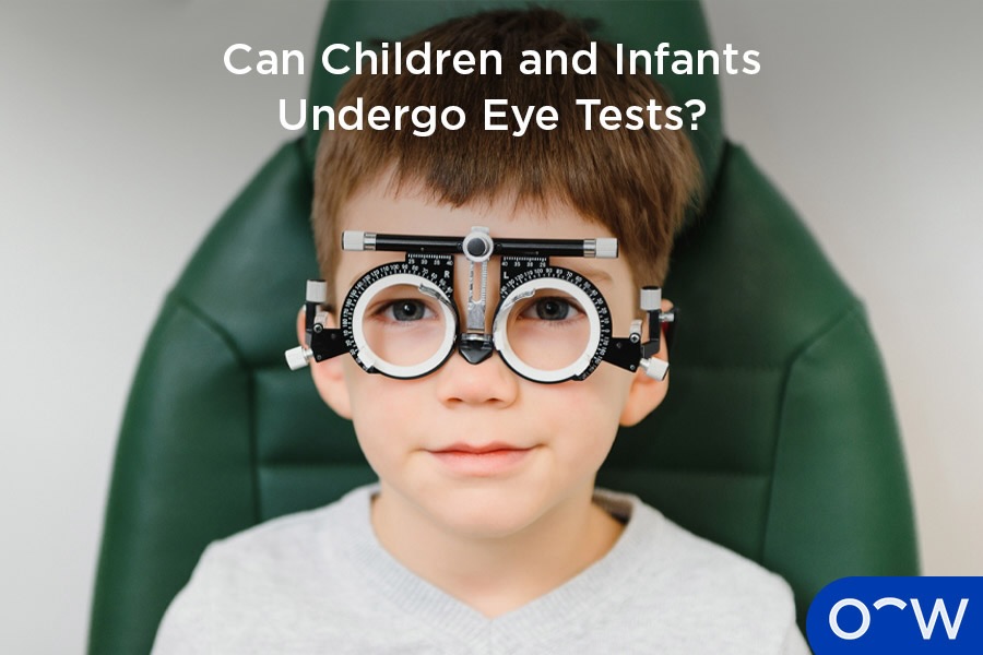 A child undergoing a refraction eye test.