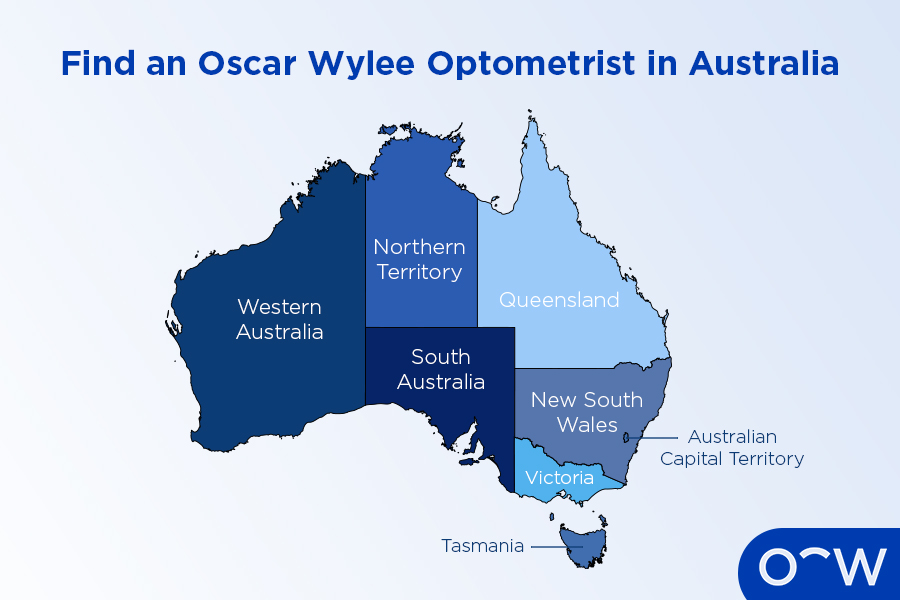 A map of Australia labelling each state and territory.