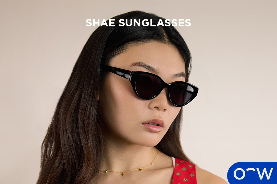 A model wearing the Shae sunglasses in Obsidian black.
