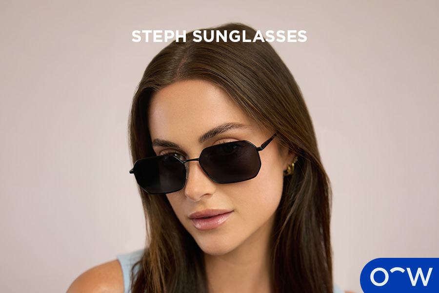 A model wearing the Steph Sunglasses.