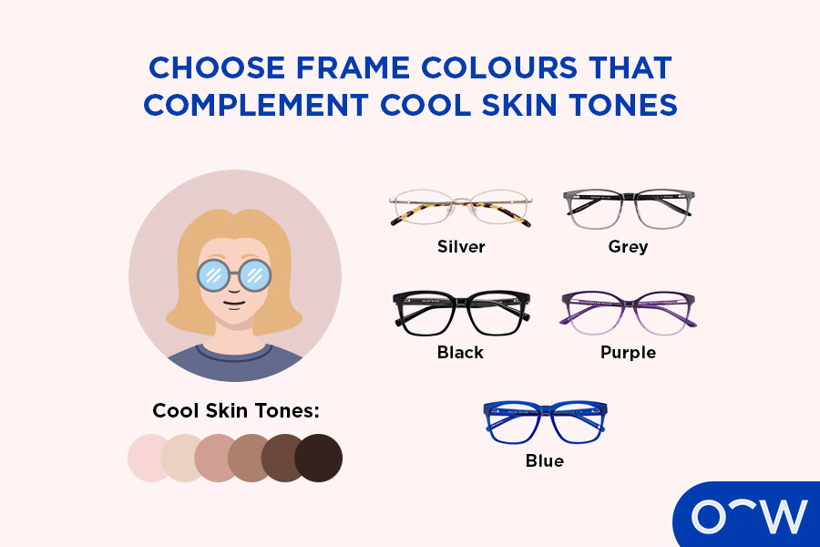 Graphic showing cool skin tones and complementary frame colours