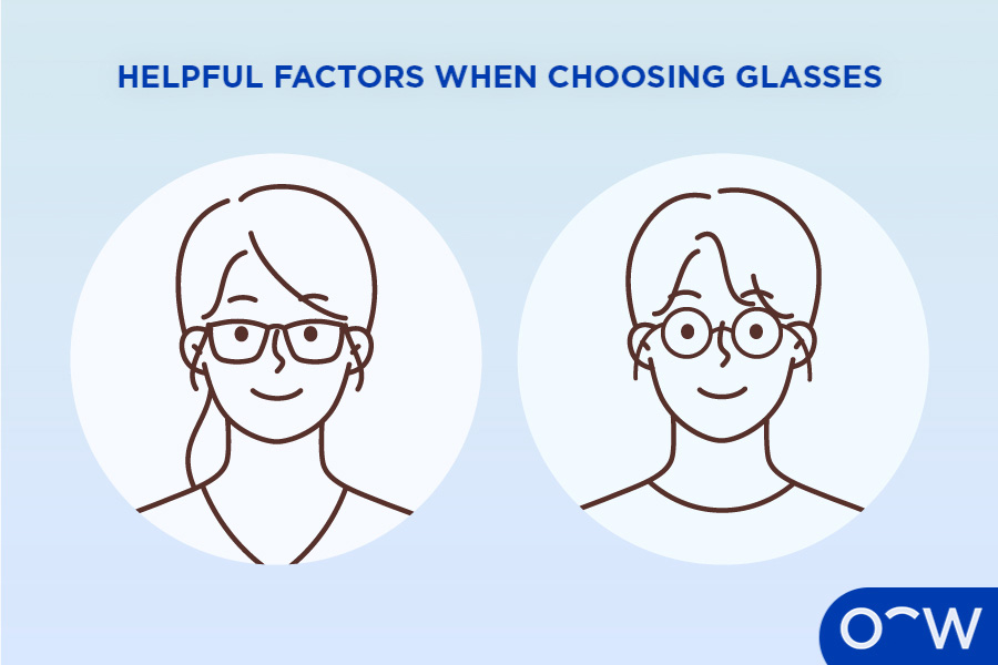 Graphic of a man and woman’s face with glasses