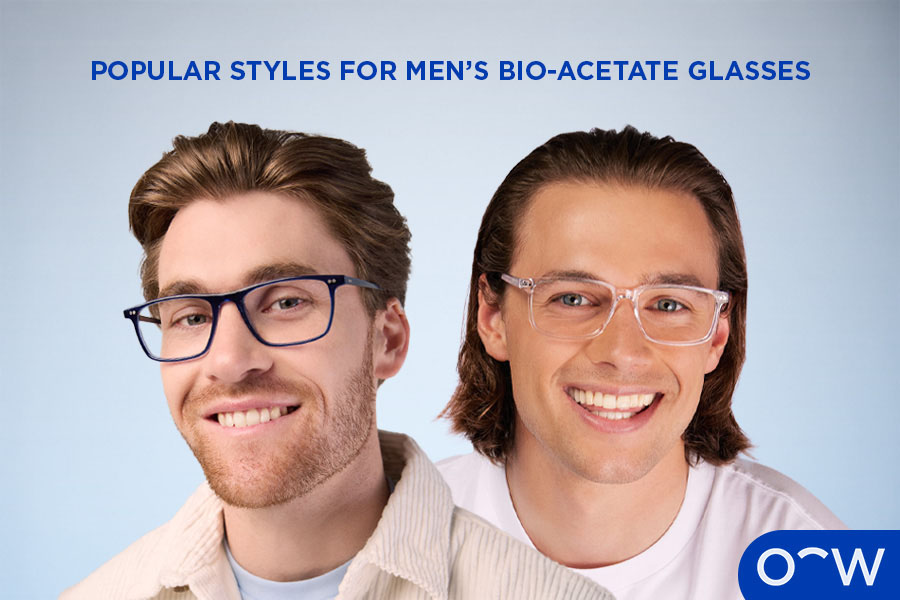 An image of a man facing the camera wearing bio-acetate
glasses.