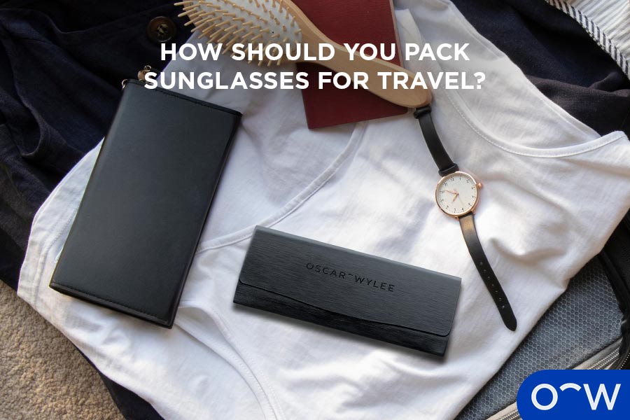 Sunglasses in their case in luggage carry-on