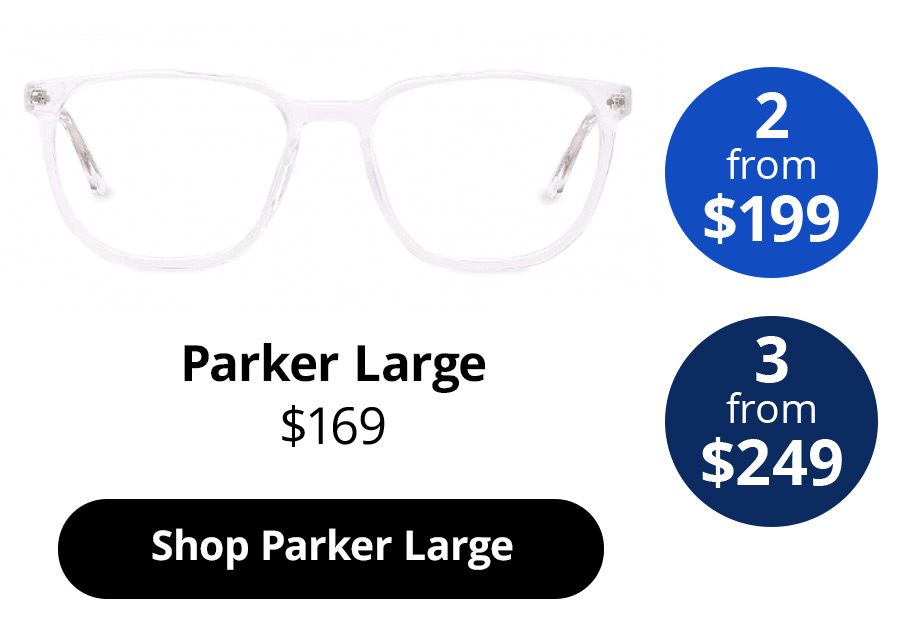 Parker Large clear glasses frame in Clear Crystal colour.