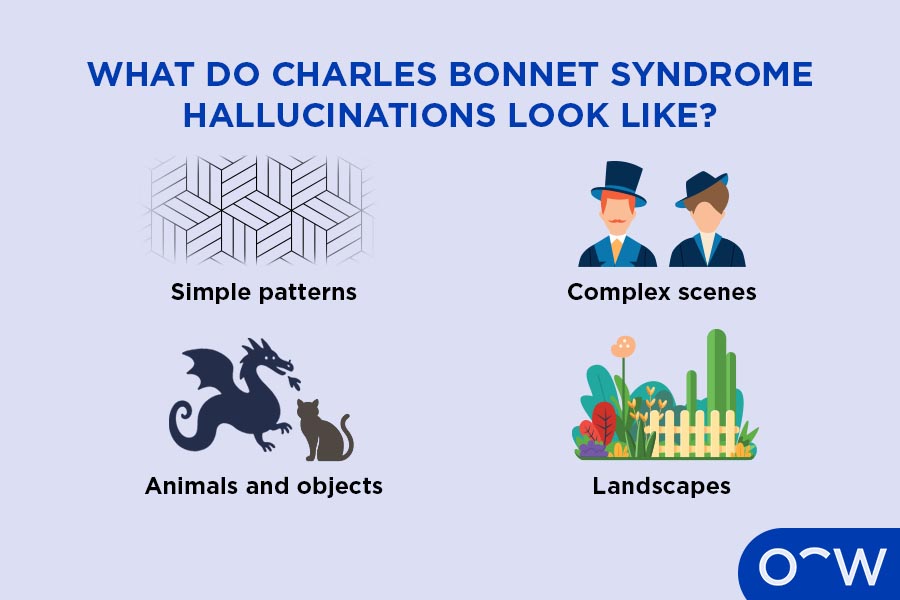 Infographic explaining what CBS hallucinations can look like