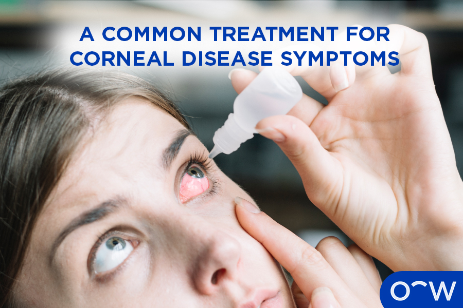 Eye drops inserted into an eye for corneal disease treatment