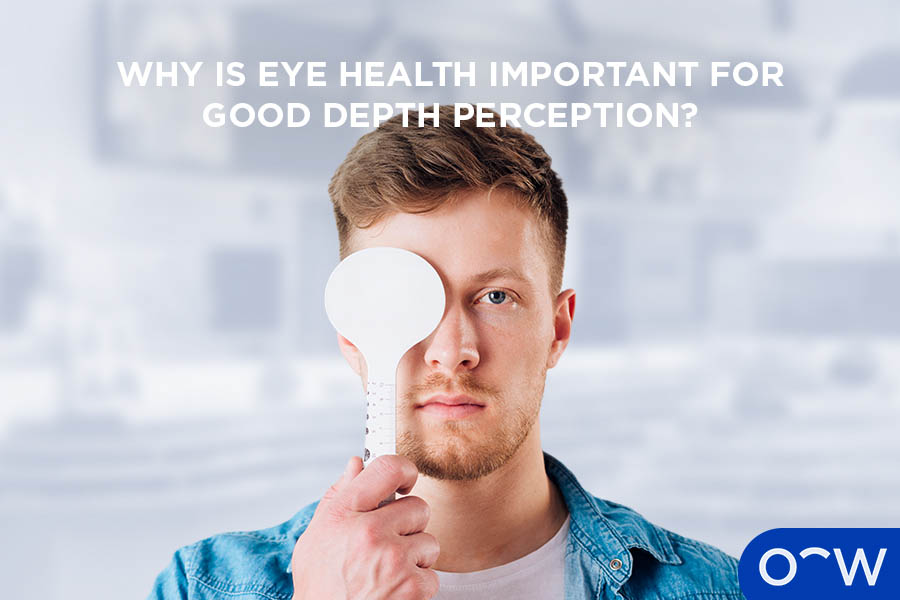 A photo of a patient having an eye test with one eye being covered by the optometrist.