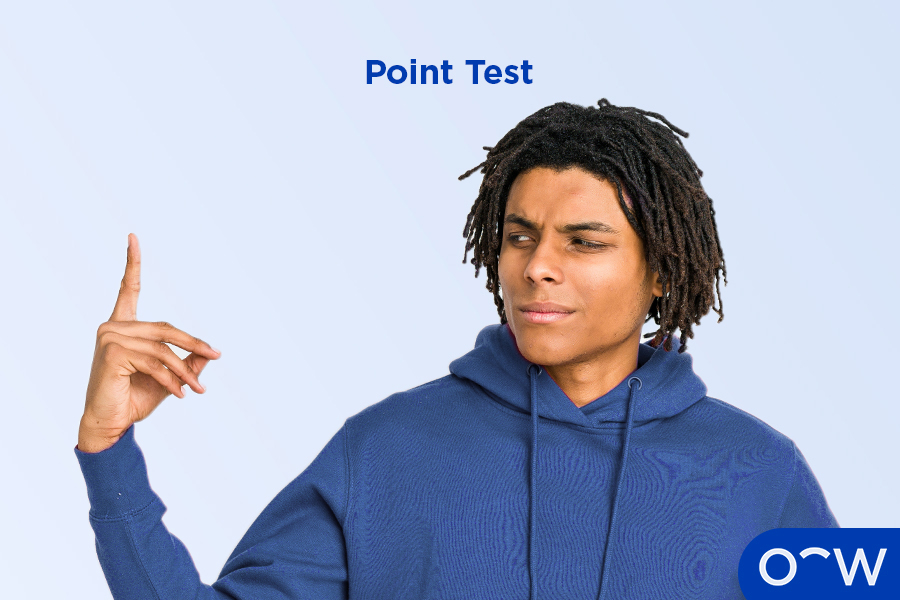 A person conducting a point test to determine which eye is
dominant.