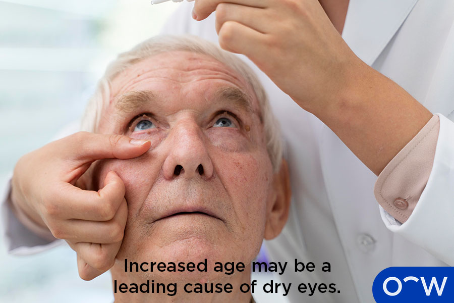An elderly patient receiving treatment for dry eyes.
