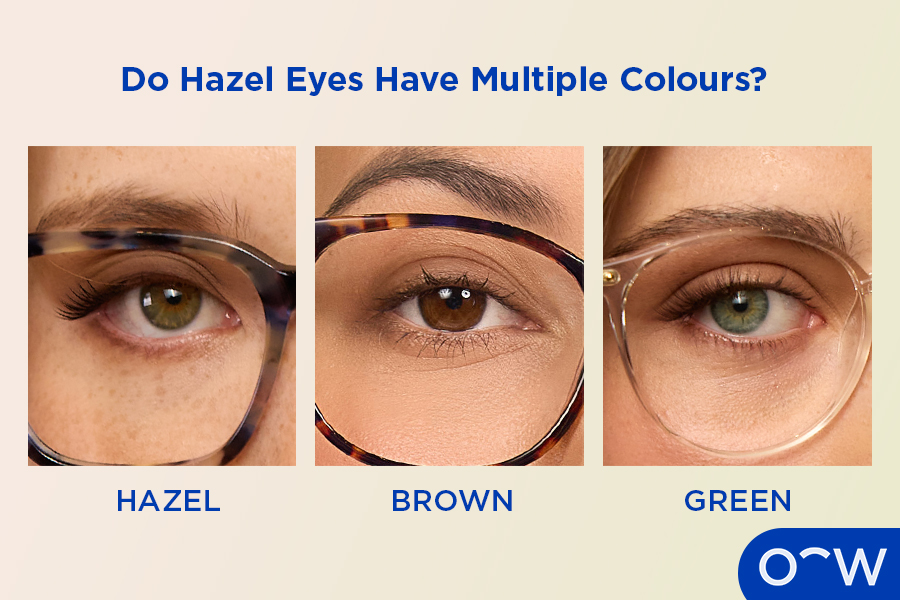Three close up eyes one hazel, one brown, and one green.