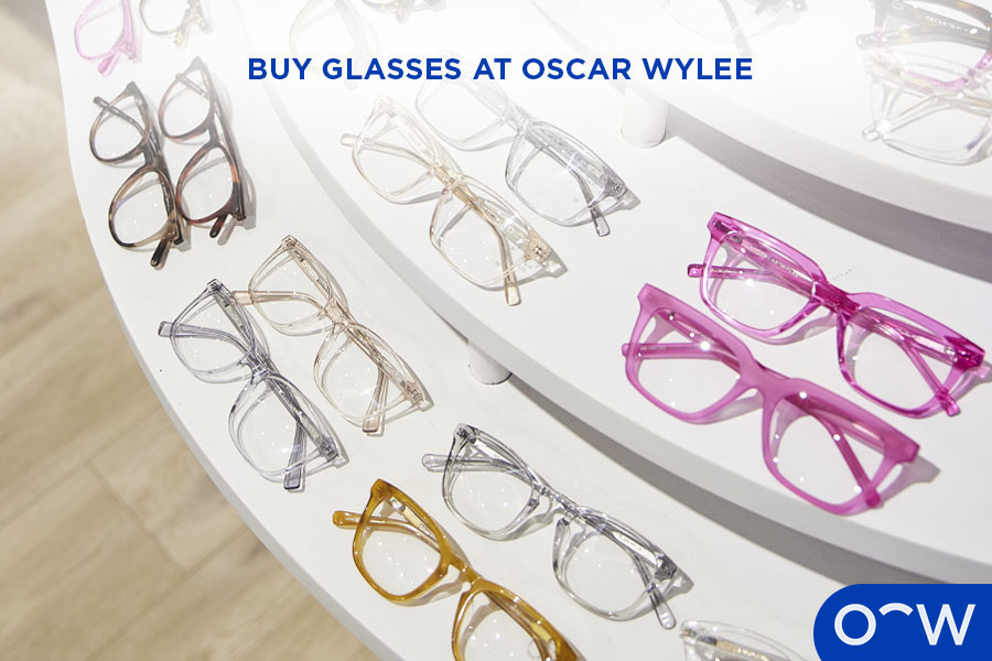 A display featuring Oscar Wylee glasses which you can buy in-store or online.