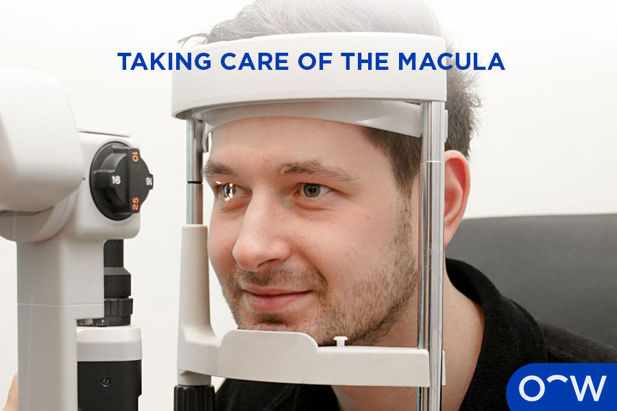 Patient undergoing slit lamp examination.