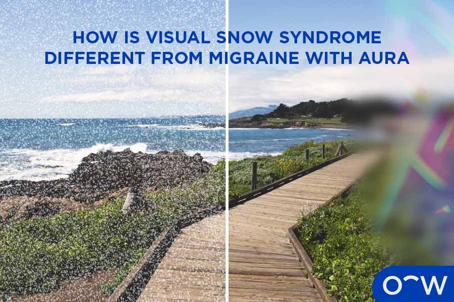 A comparison of how visual snow syndrome affects vision versus how a migraine with aura affects vision.