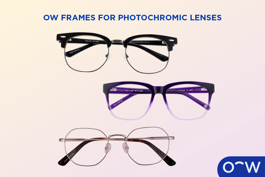 Three pairs of different glasses frames that can have transition lenses