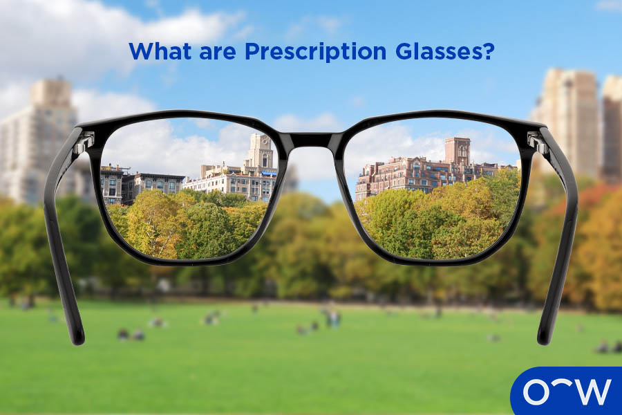 The perspective of someone wearing corrective or prescription glasses, with the image in front of the glasses clear, whilst the rest is blurry.