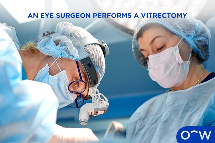 Ophthalmologists performing a vitrectomy.