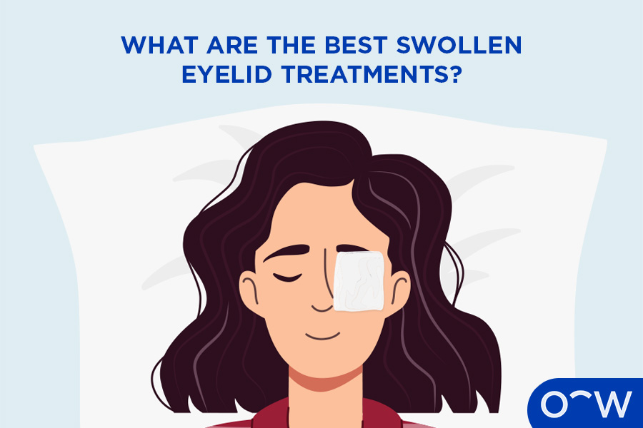 Image of a patient using a cold compress to relieve swollen eyelids