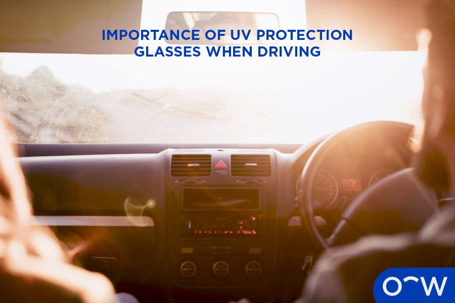 Driver’s point of view showing hand on steering wheel and sunlight reaching windshield.