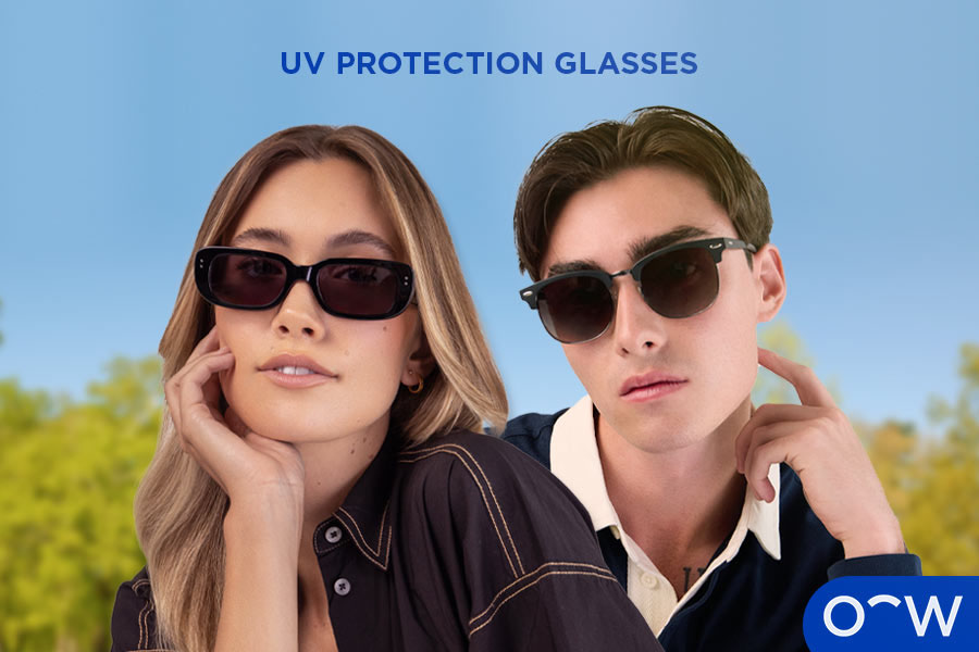 Man and woman wearing UV protection glasses