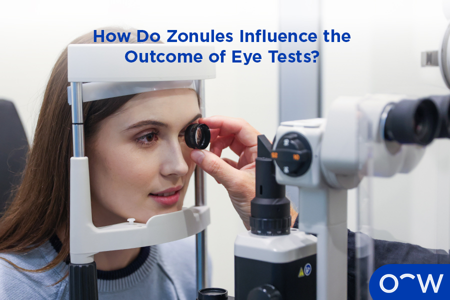 A photo of an eye test being conducted by an optometrist and patient.