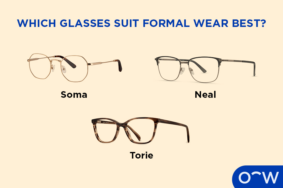 Frame images of Soma in gold, Neal in Satin Black and Torie in Candy Brown.