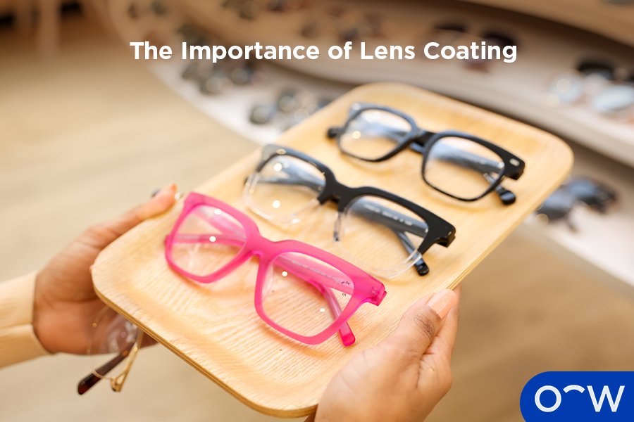 Oscar Wylee glasses with different lens coatings applied.