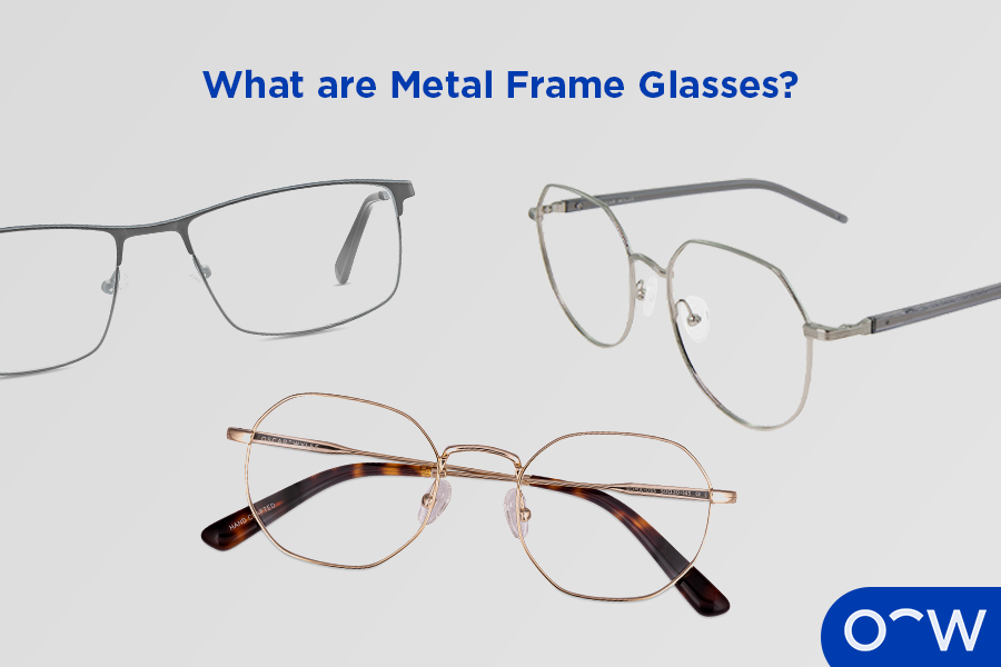 Three metal frame glasses: Square round lens metal glasses, rectangular lens metal glasses and geometric metal glasses.