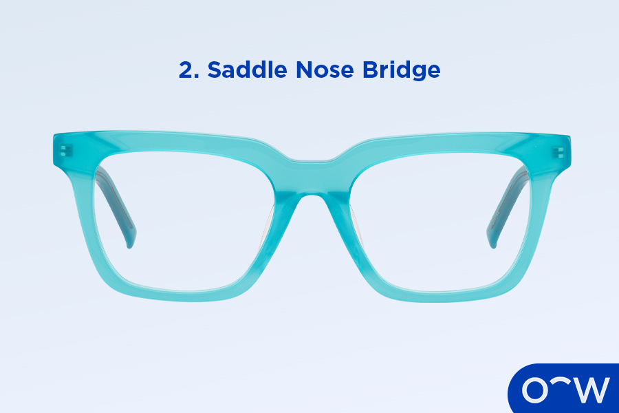 A pair of glasses with a saddle nose bridge.