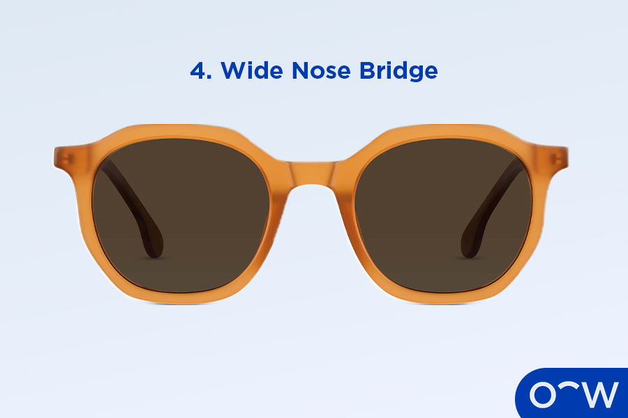 A pair of glasses with a wide nose bridge.