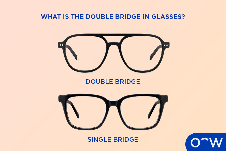A pair of glasses with a double bridge and a pair of glasses with a single bridge