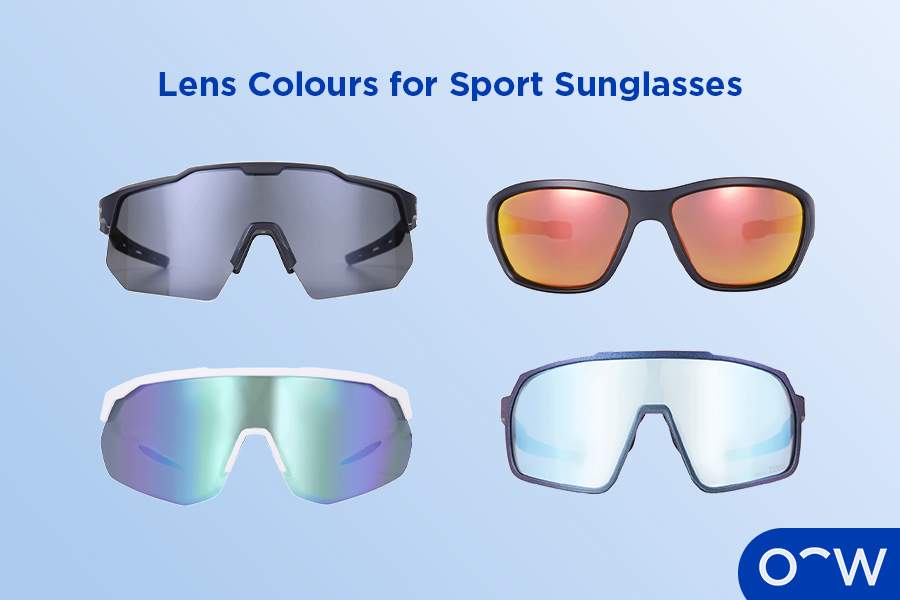 Four pairs of Oscar Wylee sports glasses with different colour
lenses.