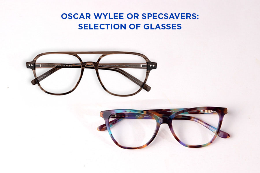 A picture of two Oscar Wylee Glasses: A Cat-Eye and Aviator Glasses.
