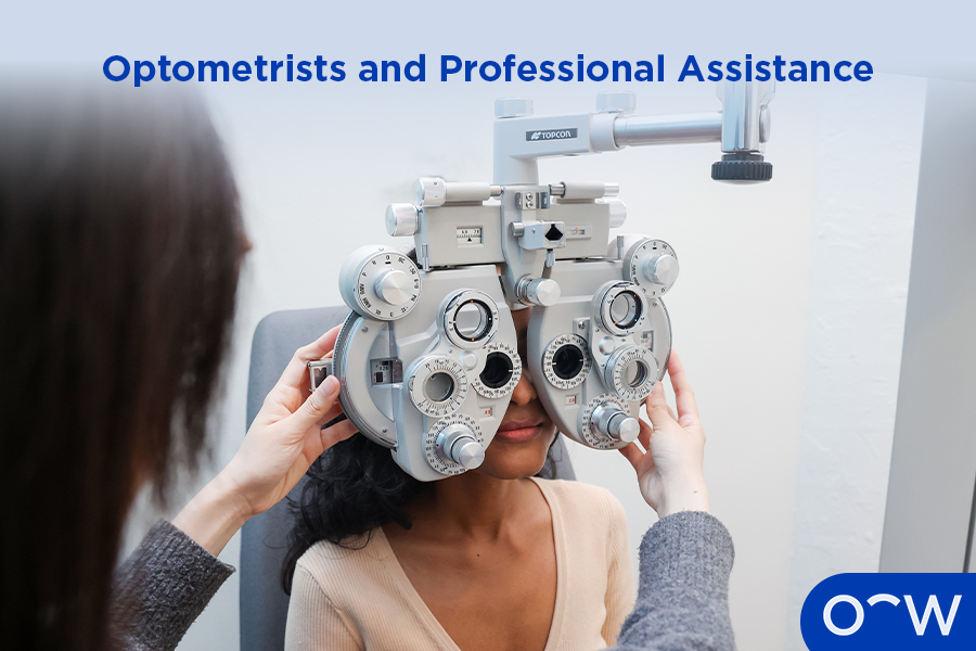 An optometrist with a patient who may help with selecting frames