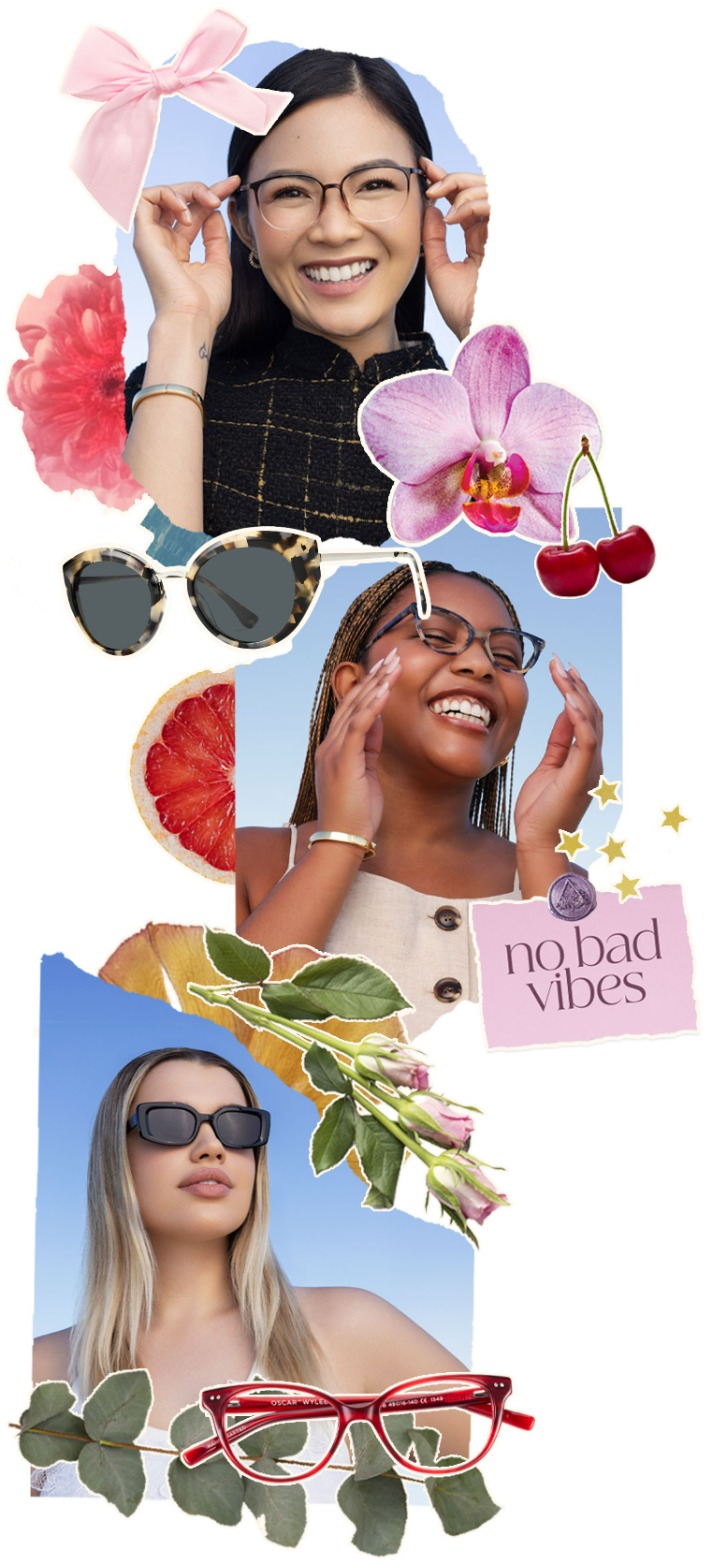 Female wearing Oscar Wylee Poppy glasses in the colour Violet Sun