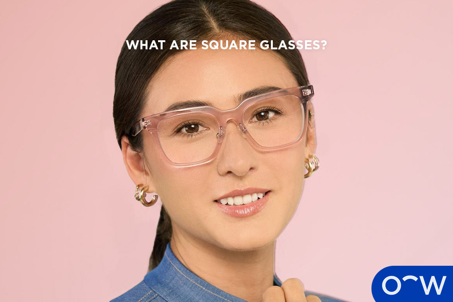 A person wearing square-frame glasses