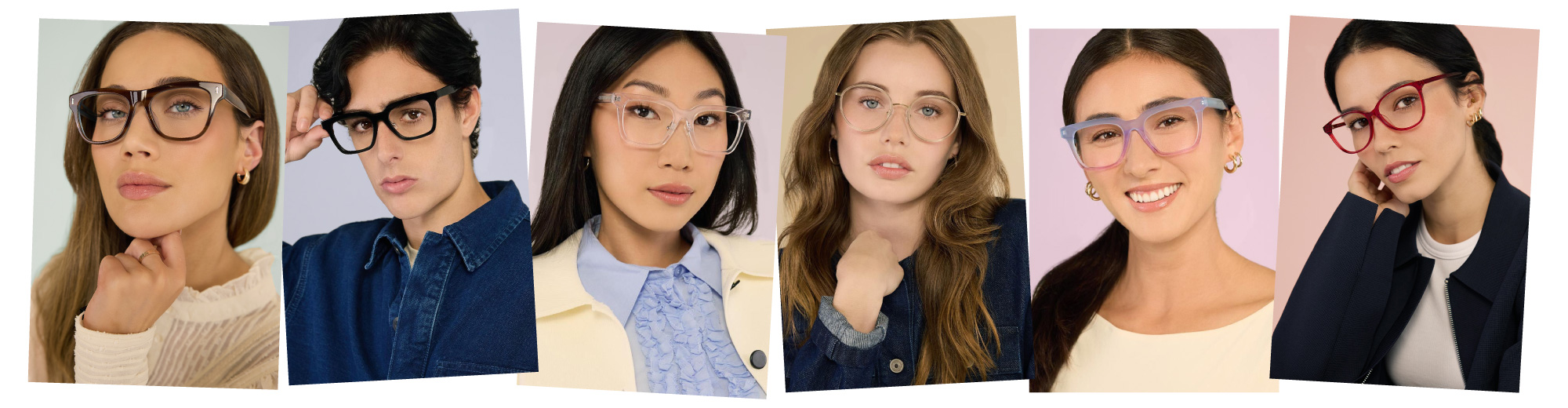 Together Collection, eyewear crafted to fit you and all that makes you unique. Image shows the collection’s frames worn by different people.